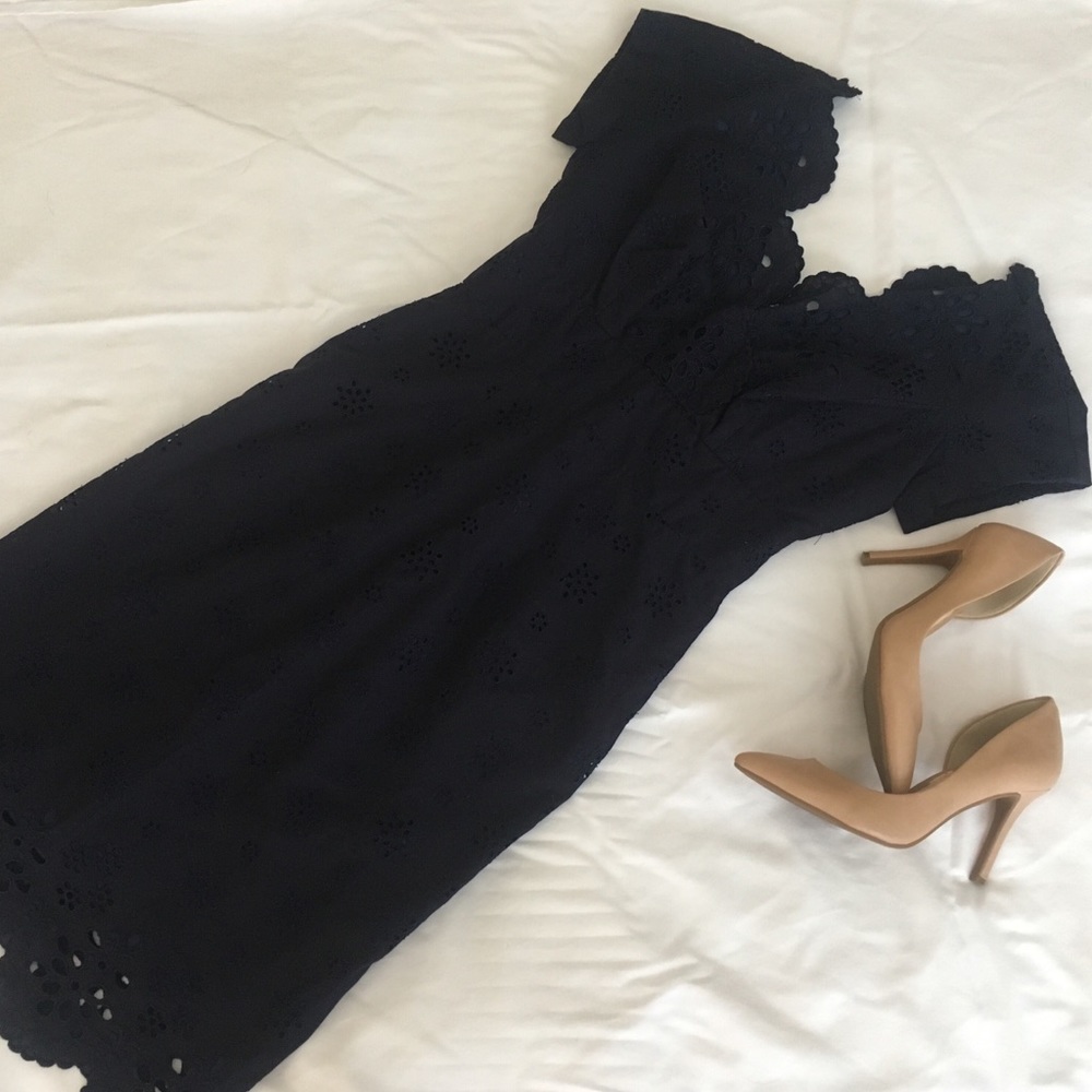 Milly Navy Eyelet Midi Dress